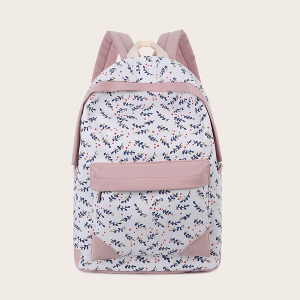 

Leaf Graphic Pocket Front Backpack, Pink