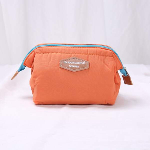 

Letter Patched Zipper Makeup Bag, Orange