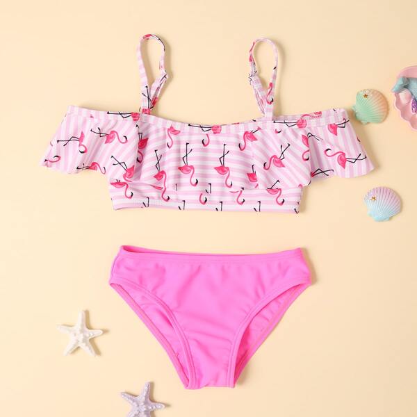 

Toddler Girls Flamingo Print Flounce Bikini Swimsuit, Multicolor