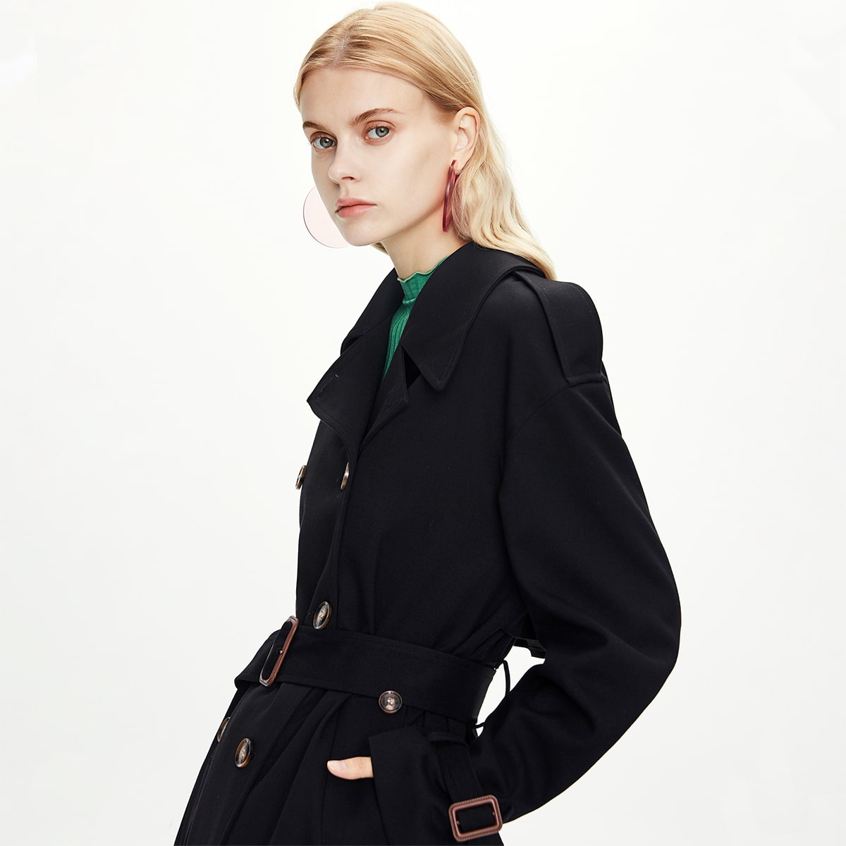 Image of Notch Collar Buckle Belted Pea Coat