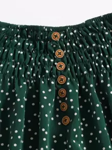 SHEIN 年輕女孩波點抽褶短款背心上衣和裙子