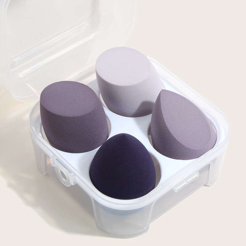

4pcs Makeup Sponge & 1pc Storage Box, Multicolor