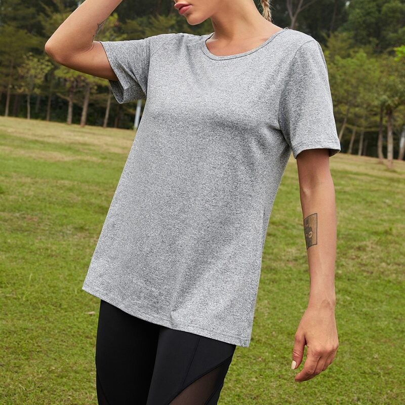 

Solid Round Neck Sports Tee, Grey
