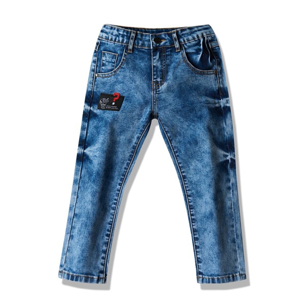 

Toddler Girls Letter Patched Zipper Fly Tapered Jeans, Medium wash