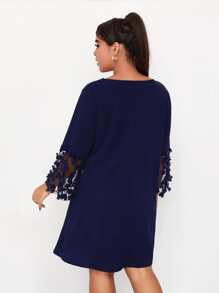 SHEIN Clasi Plus Appliques Pearls Beaded Tee Dress - Navy Blue - View 2