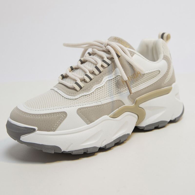 

Lace Up Front Mesh Chunky Sneakers, Beige