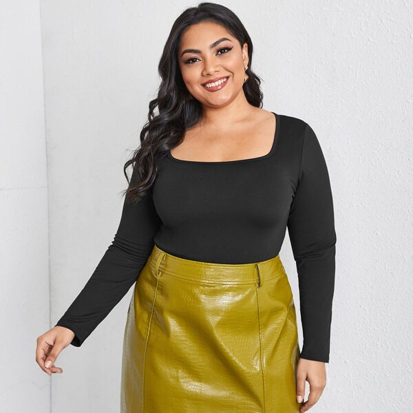 

Plus Square Neck Fitted Tee, Black