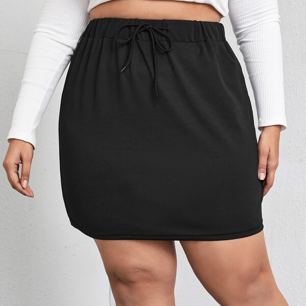 

Plus Drawstring Waist Straight Skirt, Black