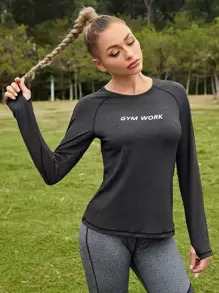 Easithlete Áo thun thể thao Lá thư - màu đen - Xem 1