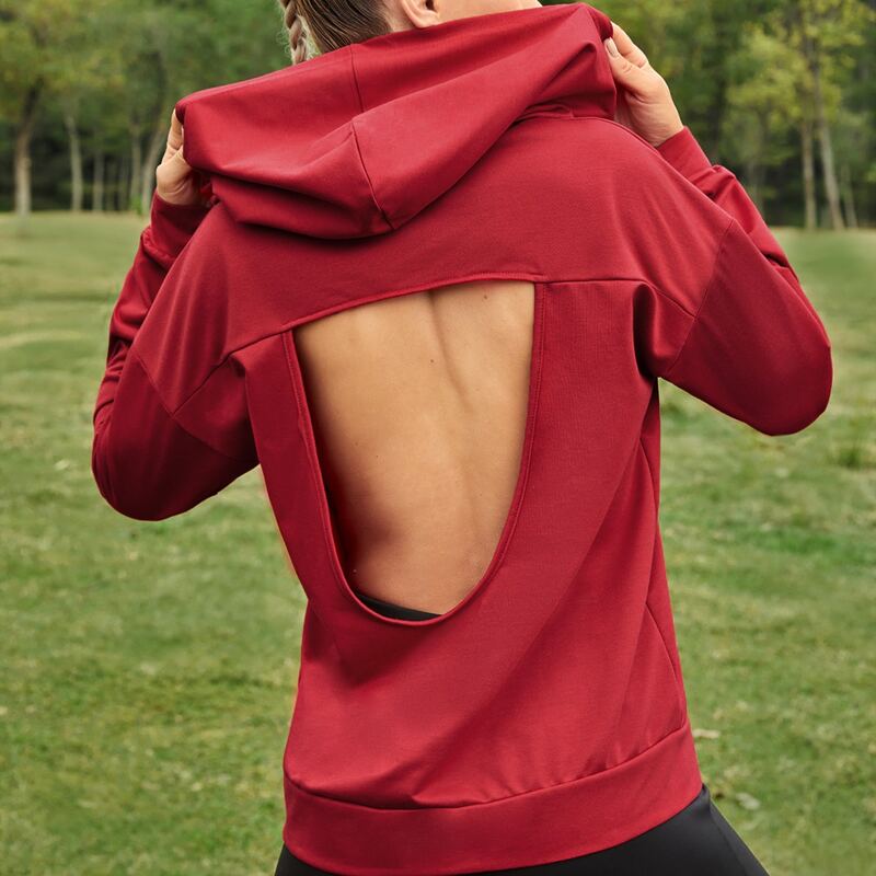 

Cut Out Back Drop Shoulder Sports Hoodie, Burgundy