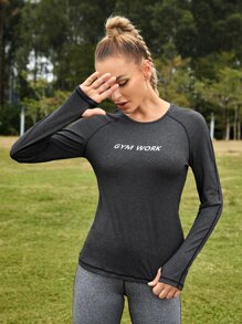 Easithlete Áo thun thể thao Lá thư - màu đen - Xem 4