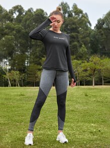 Easithlete Áo thun thể thao Lá thư - màu đen - Xem 5