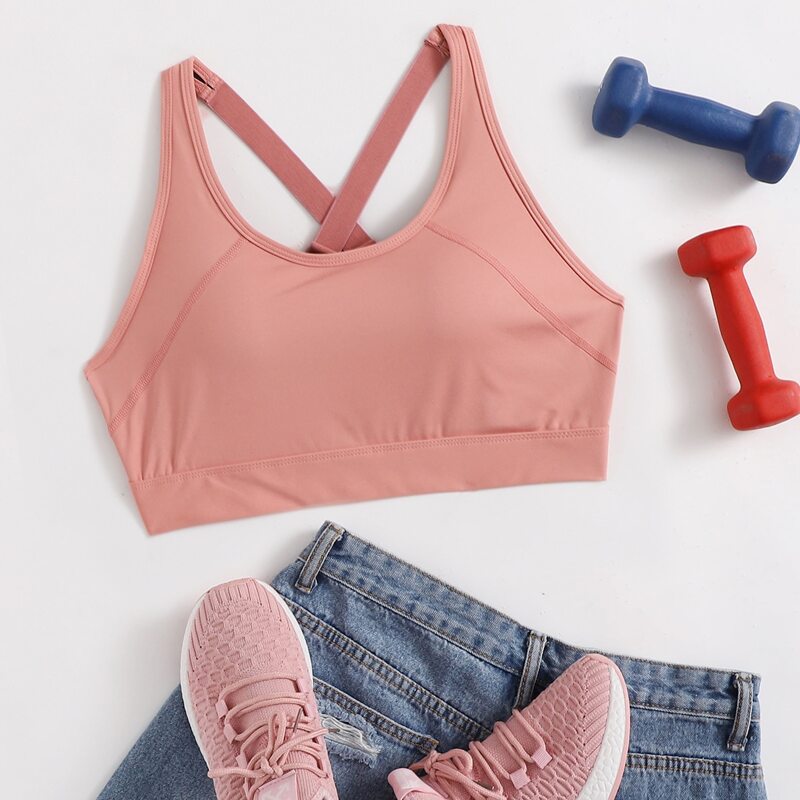 

High Support Criss Cross Sports Bra, Dusty pink