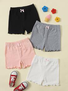 SHEIN 少女4入組莴苣邊蝴蝶結前綁帶短褲 - 彩色 - 查看 1