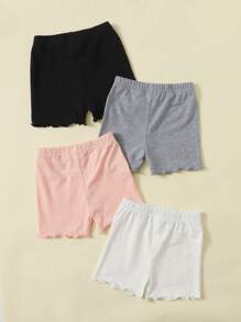 SHEIN 少女4入組莴苣邊蝴蝶結前綁帶短褲 - 彩色 - 查看 2