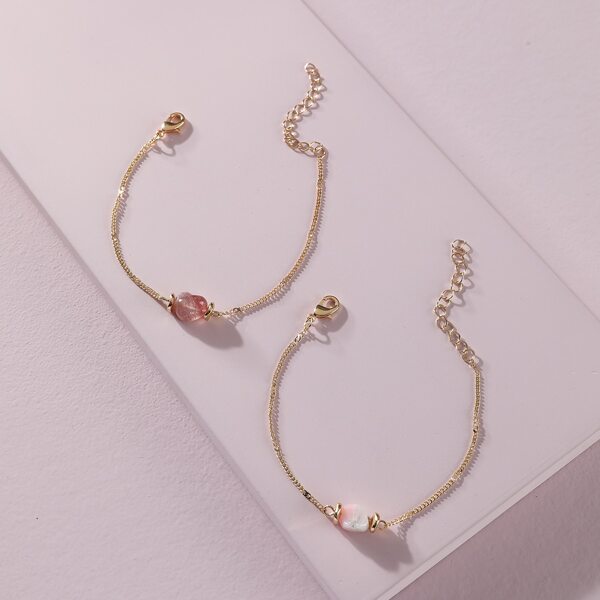 

2pcs Natural Stone Decor Chain Bracelet, Multicolor