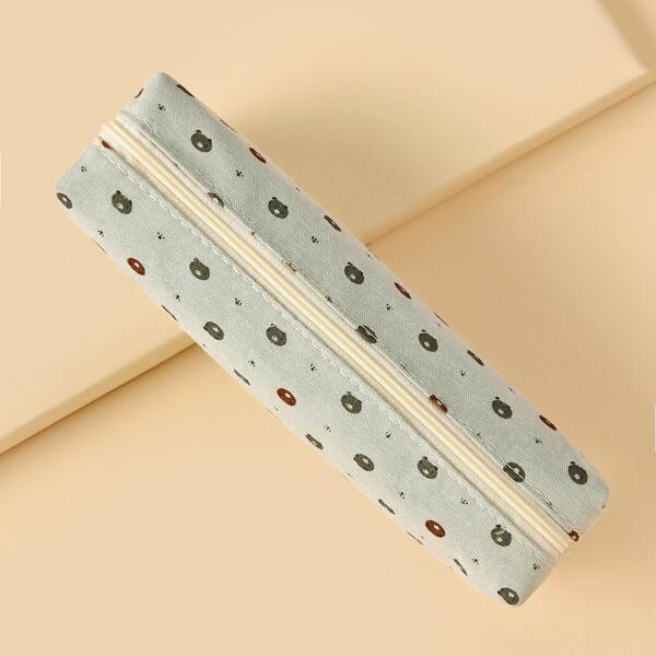 

Cartoon Bear Print Pencil Bag, Grey