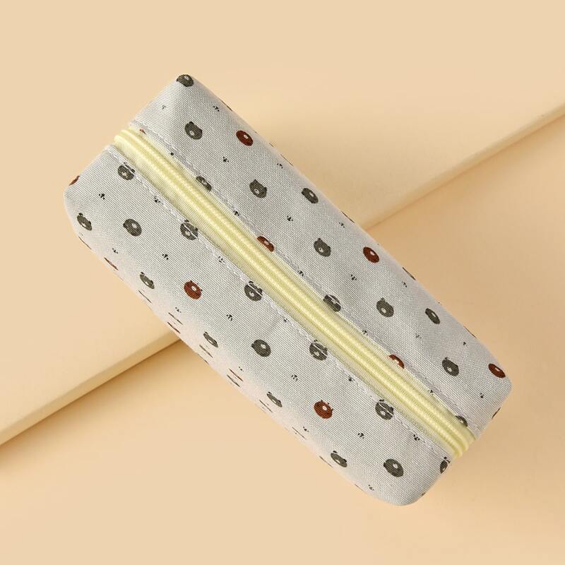 

1pc Cartoon Bear Print Pencil Case, Grey