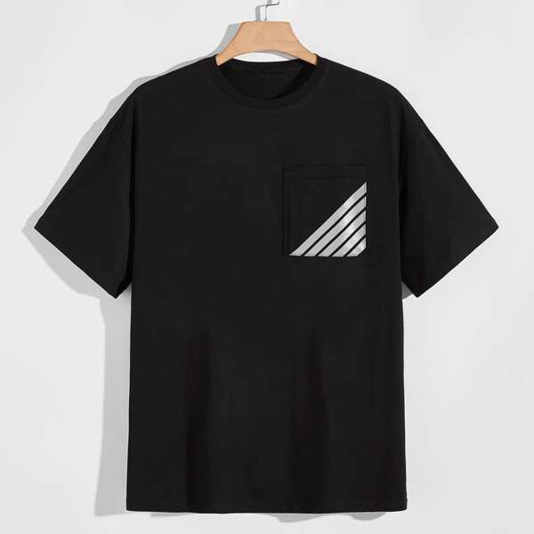 

Men Reflective Striped Tee, Black