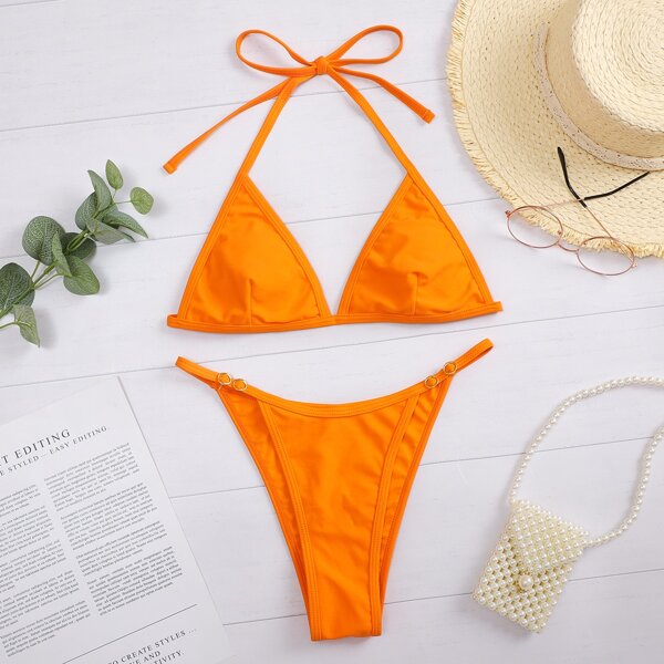 

Triangle Halter Tanga Bikini Swimsuit, Orange