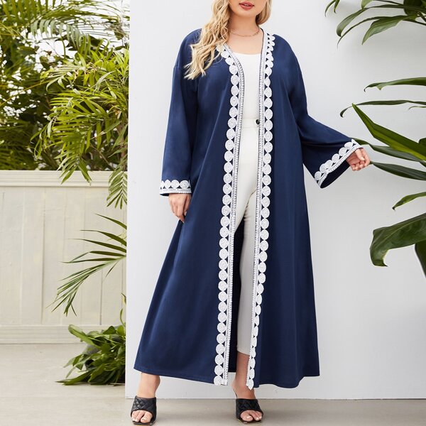 

Plus Contrast Lace Long Abaya, Navy blue