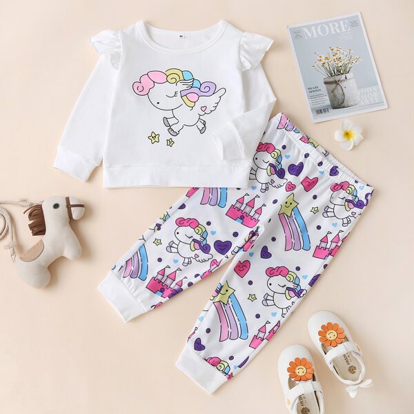 

Baby Girl Cartoon Graphic Sweatshirt & Sweatpants, Multicolor