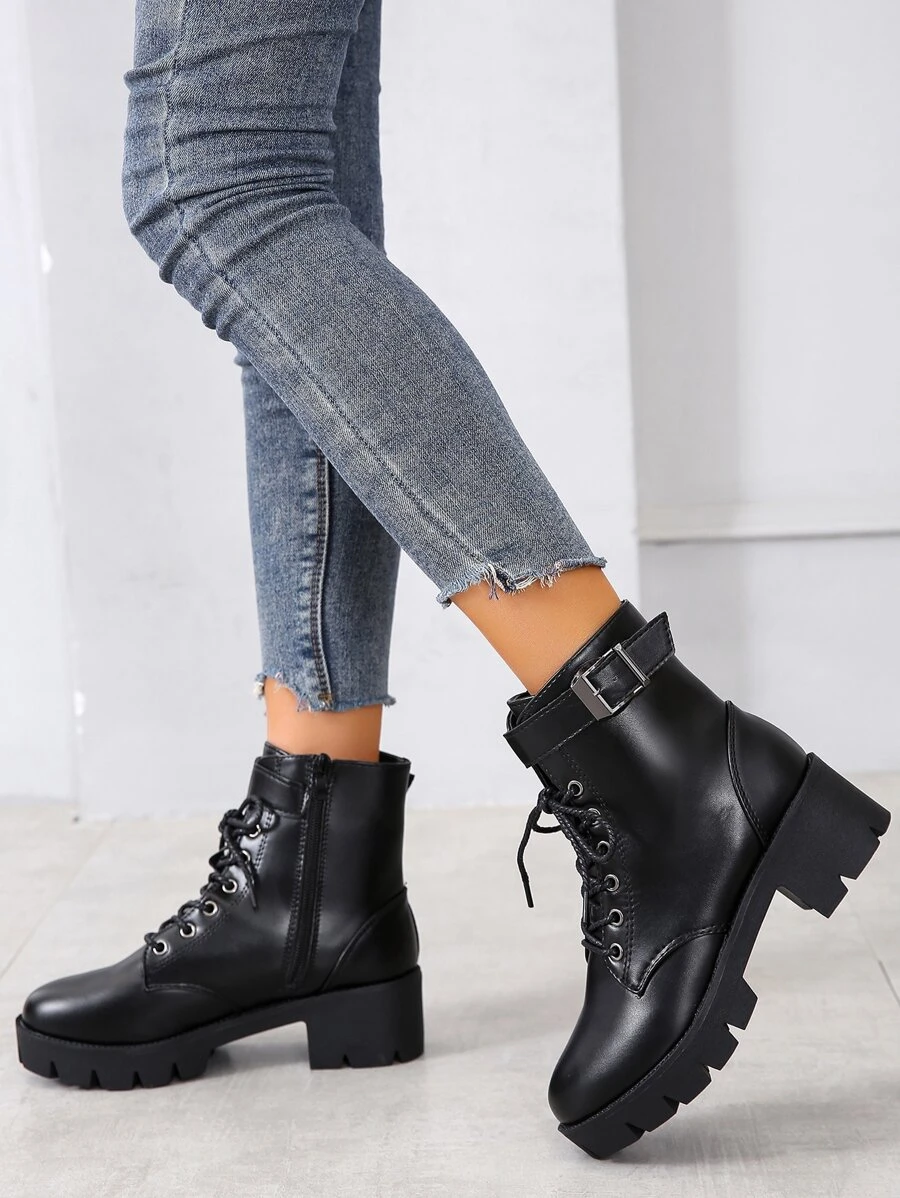 Lace Up Platform Boots SHEIN