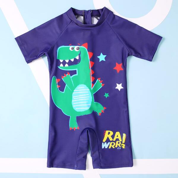 

Toddler Boys Dinosaur Print One Piece Swimsuit, Navy blue