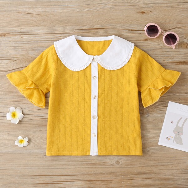 

Toddler Girls Frill Trim Button Through Blouse, Yellow