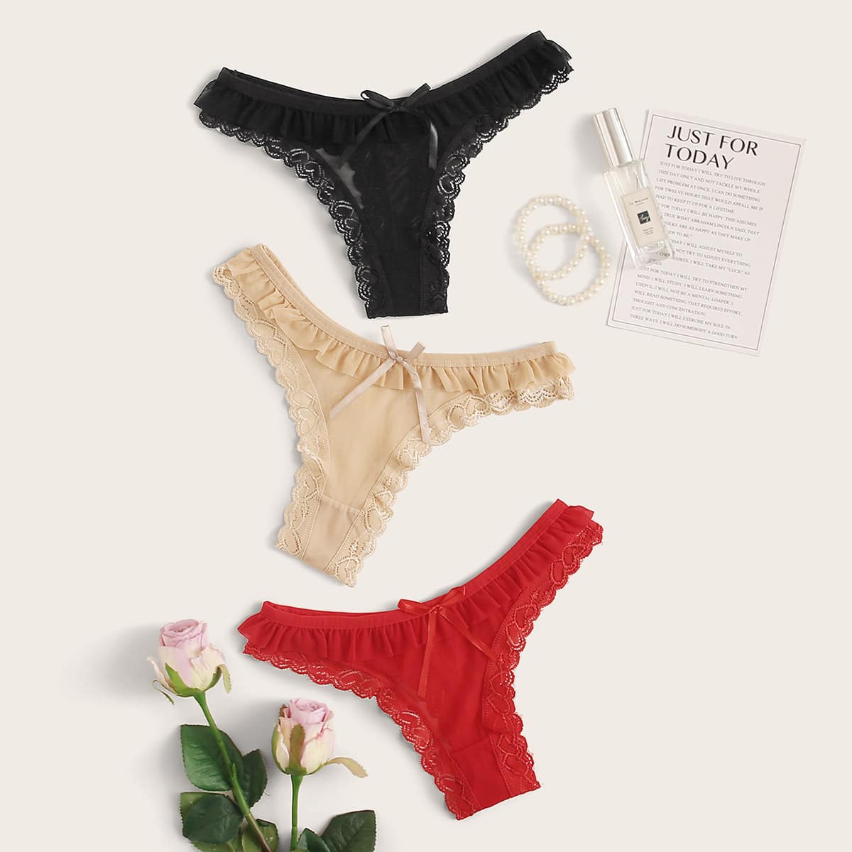 

3pack Contrast Lace Panty Set, Multicolor