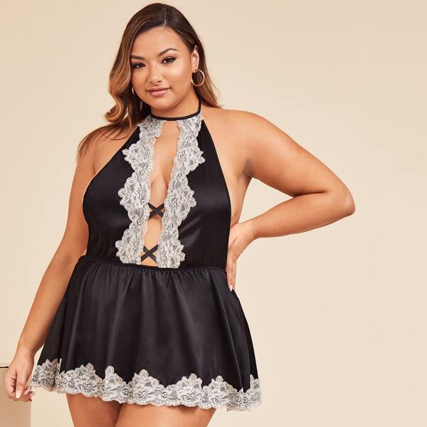 

Контрастные кружева Фантастика Сексуальное женское белье размер плюс, Чёрный