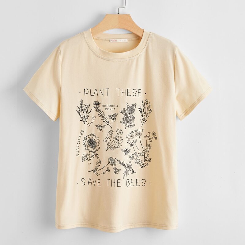 

Plants & Letter Graphic Tee, Apricot