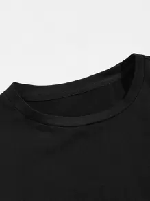 Vincenttrinidadart ROMWE MEN 男式猫咪图案背面印花 T 恤，学校 - 黑色 - 查看 3