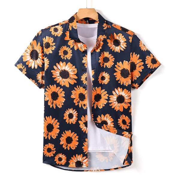 

Men Allover Sunflower Button Up Shirt, Multicolor