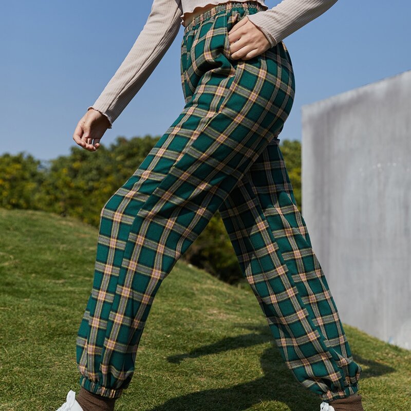 

Elastic Waist Plaid Joggers, Multicolor
