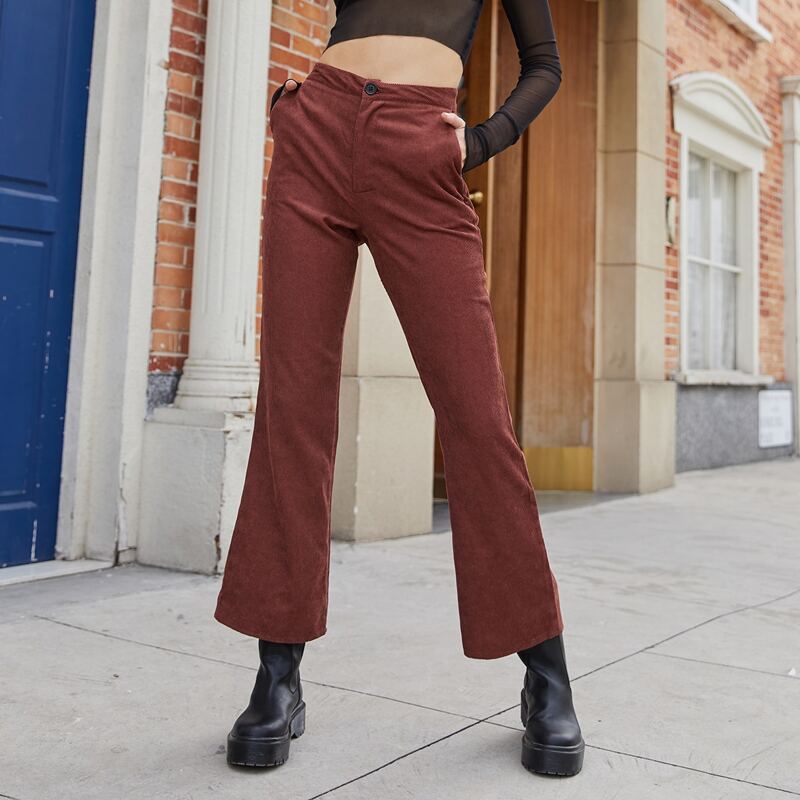 

Corduroy Flared-Leg Pants, Redwood