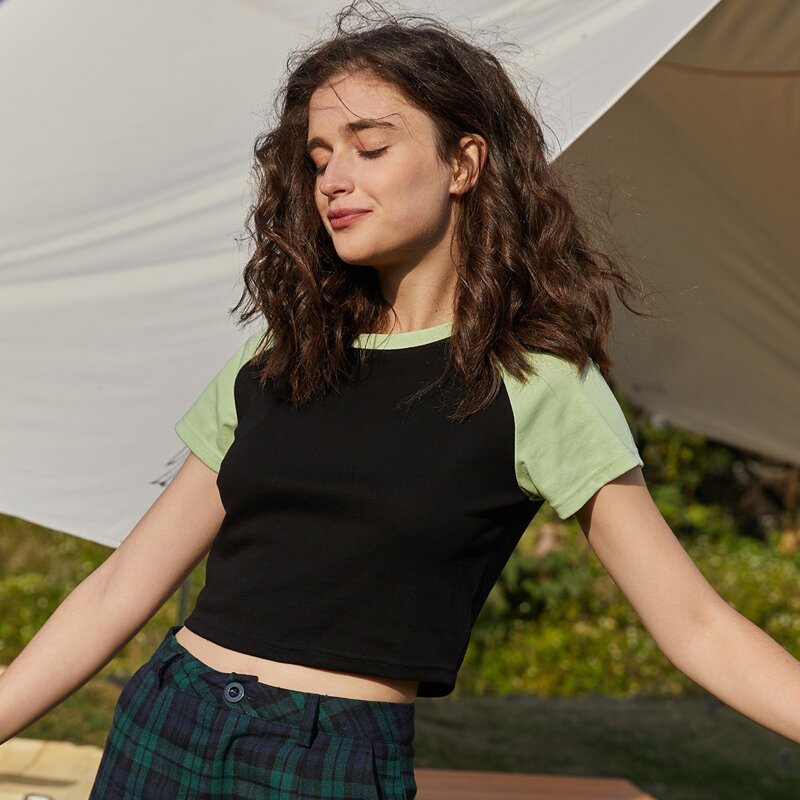 

Raglan Sleeve Crop Tee, Black