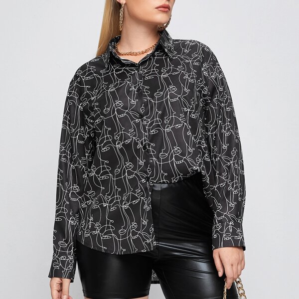 

Plus Allover Figure Graphic Blouse, Black