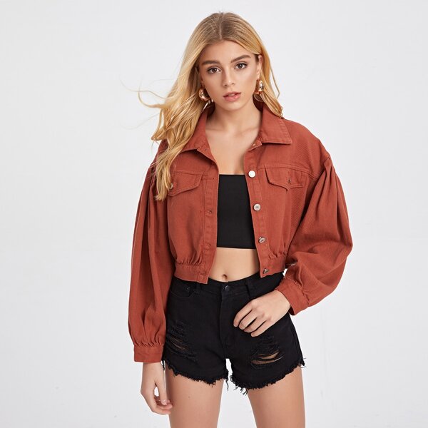 

Bishop Sleeve Crop Denim Jacket, Burnt orange