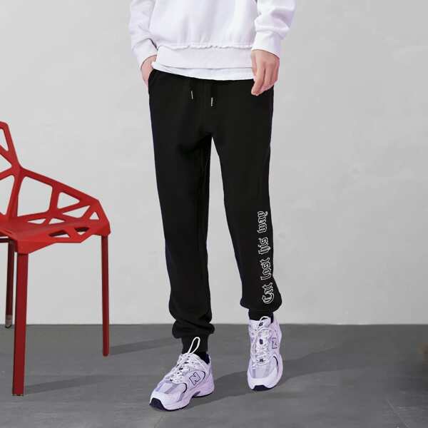 

Men Letter Graphic Pocket Drawstring Sweatpants, Black