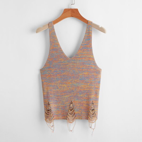 

Space Dye Distressed Hem Knit Top, Multicolor