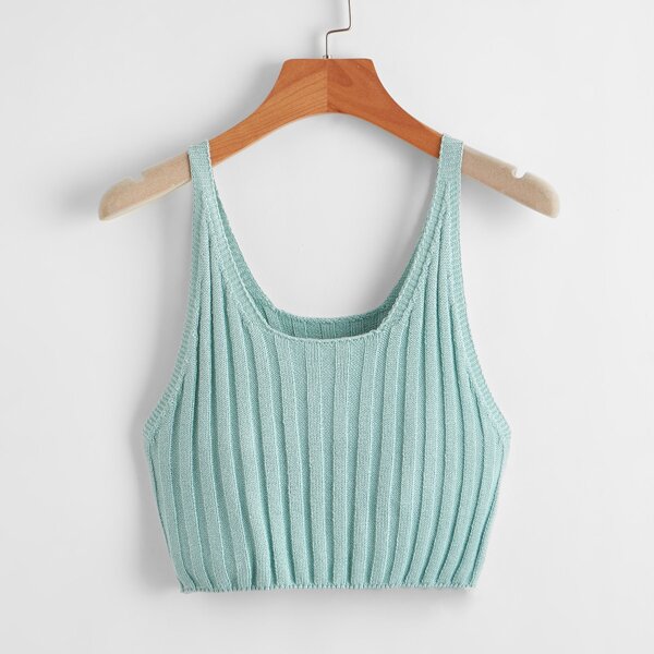 

Solid Rib-Knit Knit Top, Baby blue