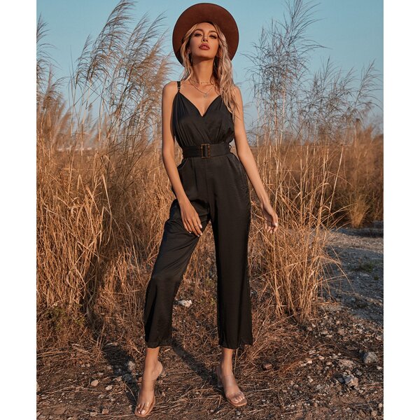 

Adjustable Cami Jumpsuit With Belt, Black