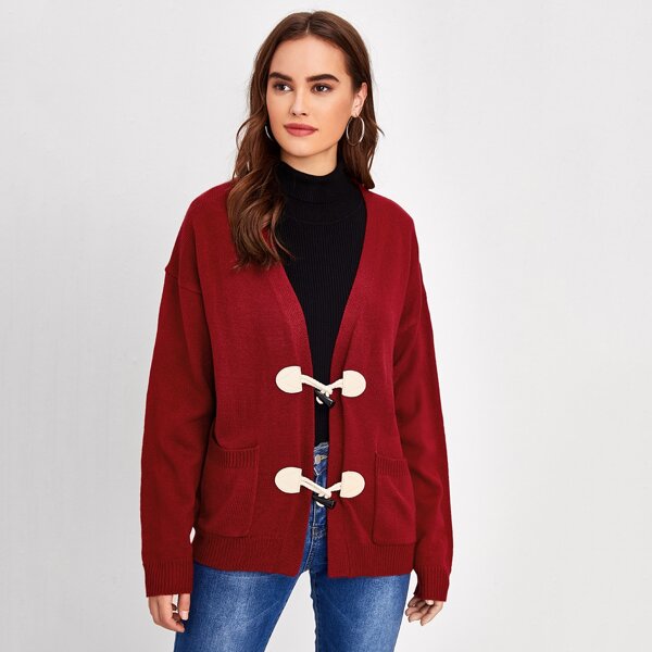 

Drop Shoulder Duffle Button Cardigan, Burgundy