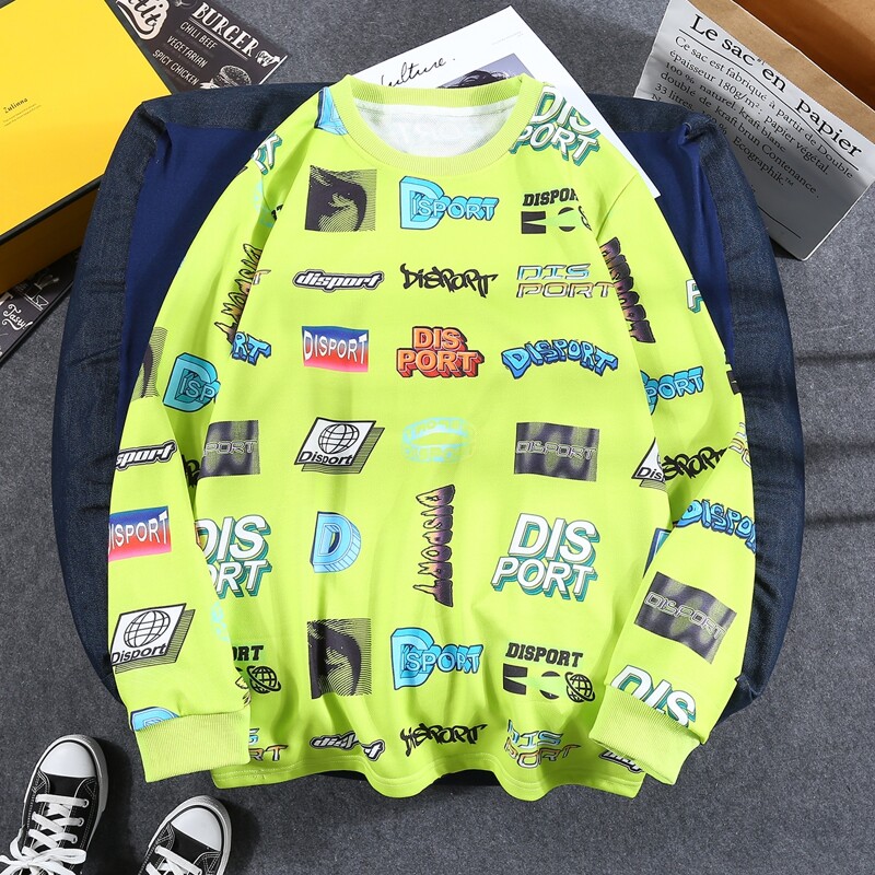 

Guys Allover Letter Graphic Round Neck Sweatshirt, Lime green