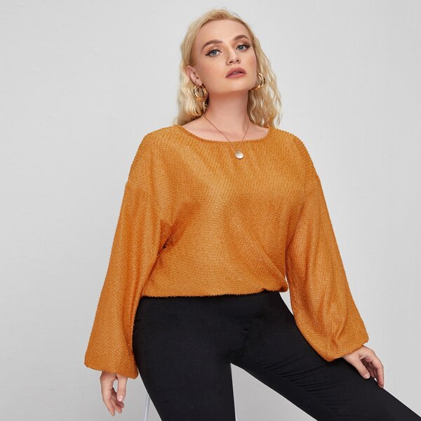 

Plus Drop Shoulder Solid Applique Top, Orange
