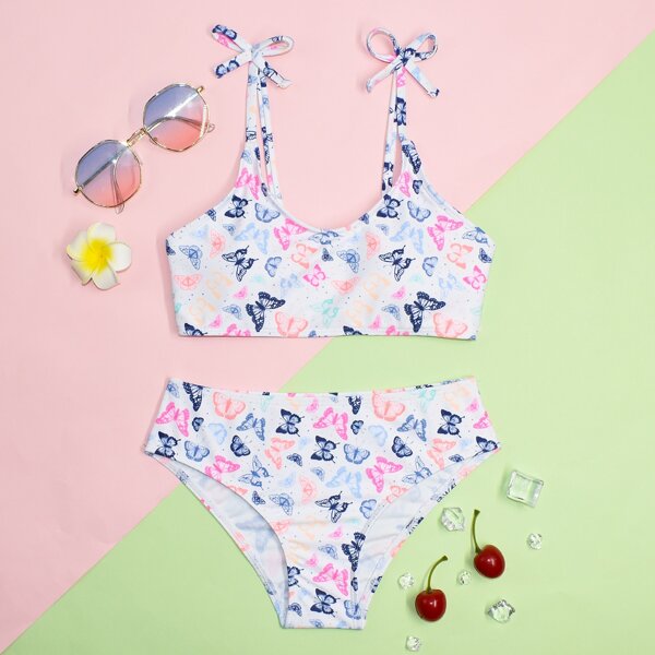 

Girls Allover Butterfly Print Bikini Swimsuit, Multicolor