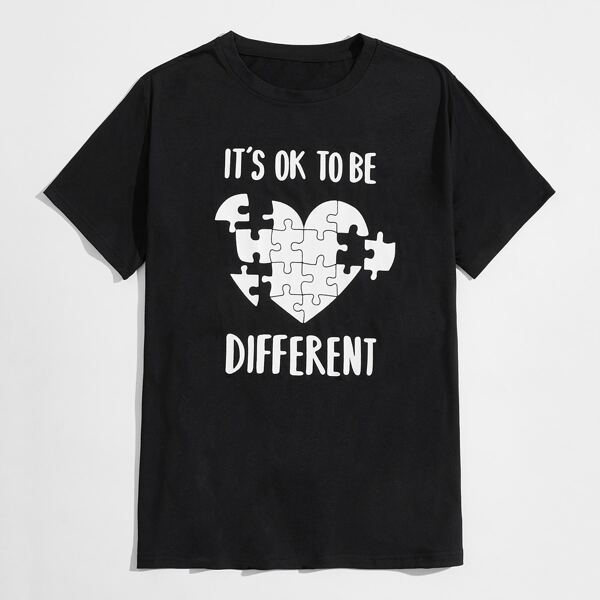 

Men Puzzle And Slogan Graphic Tee, Black