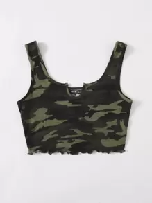 Muchica 迷彩缺口領生菜邊背心上衣 - 軍綠色 - 查看 3