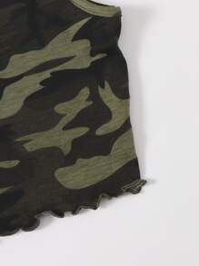Muchica 迷彩缺口領生菜邊背心上衣 - 軍綠色 - 查看 5